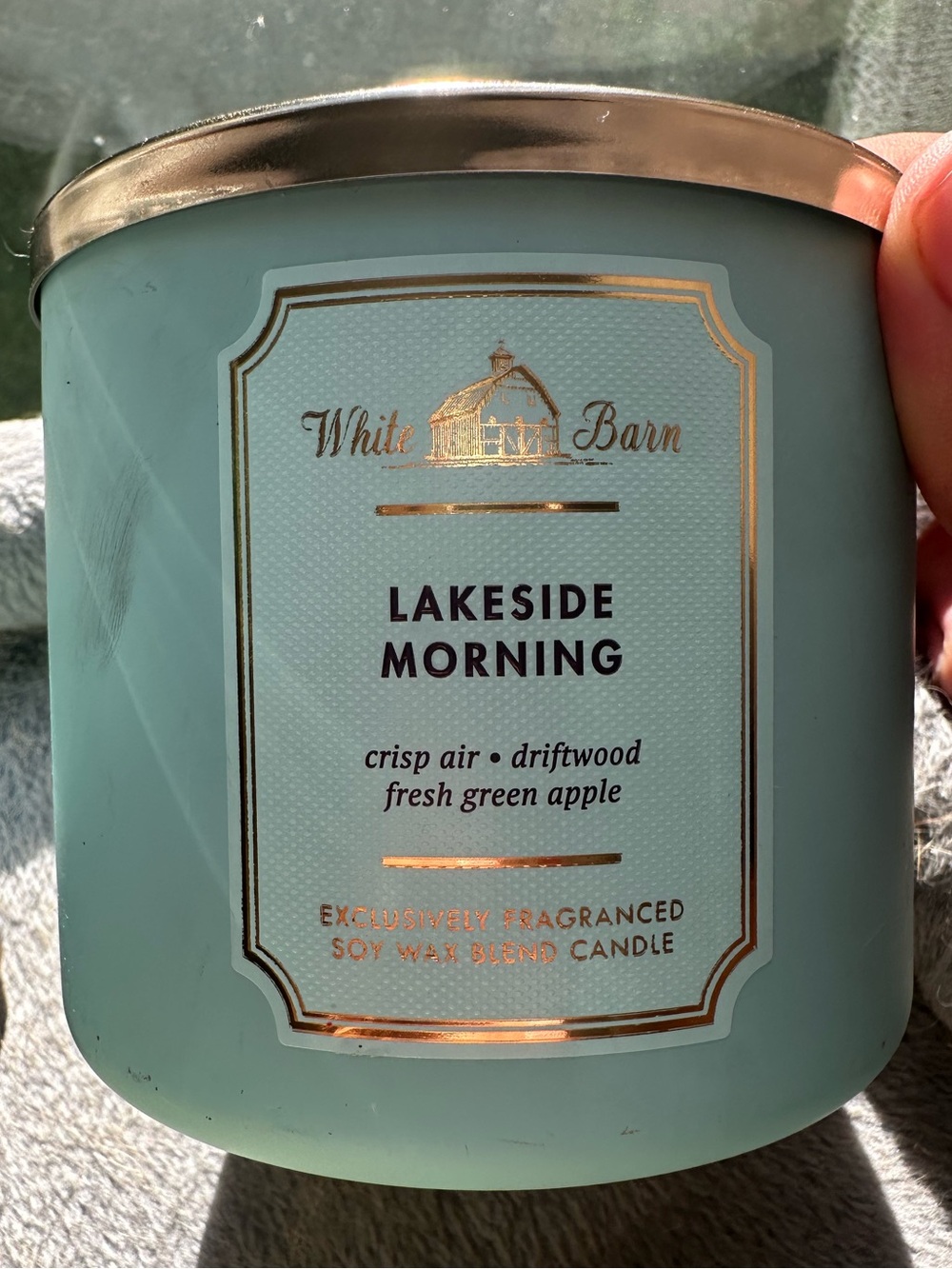 White Barn Lakeside Morning Candle - Teal with Gold Trim
